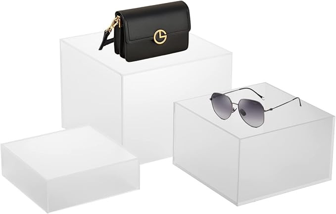 Hacaroa 3 Pack Acrylic Cube Display Riser, Frosted Jewelry Display Box Hollow Bottom, Translucent... | Amazon (US)