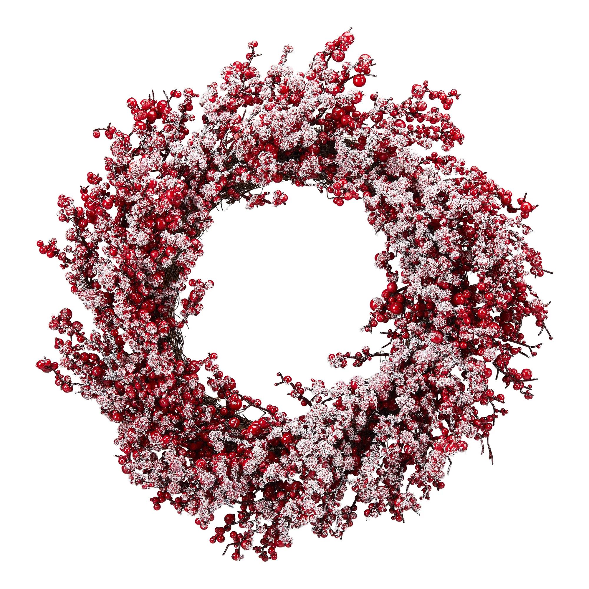 Holiday Time Red Berry and Woven Vines Unlit Christmas Wreath, 22" - Walmart.com | Walmart (US)
