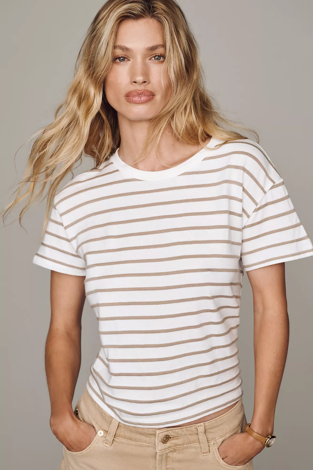 perfectwhitetee Stripe Boxy Tee | Anthropologie (US)