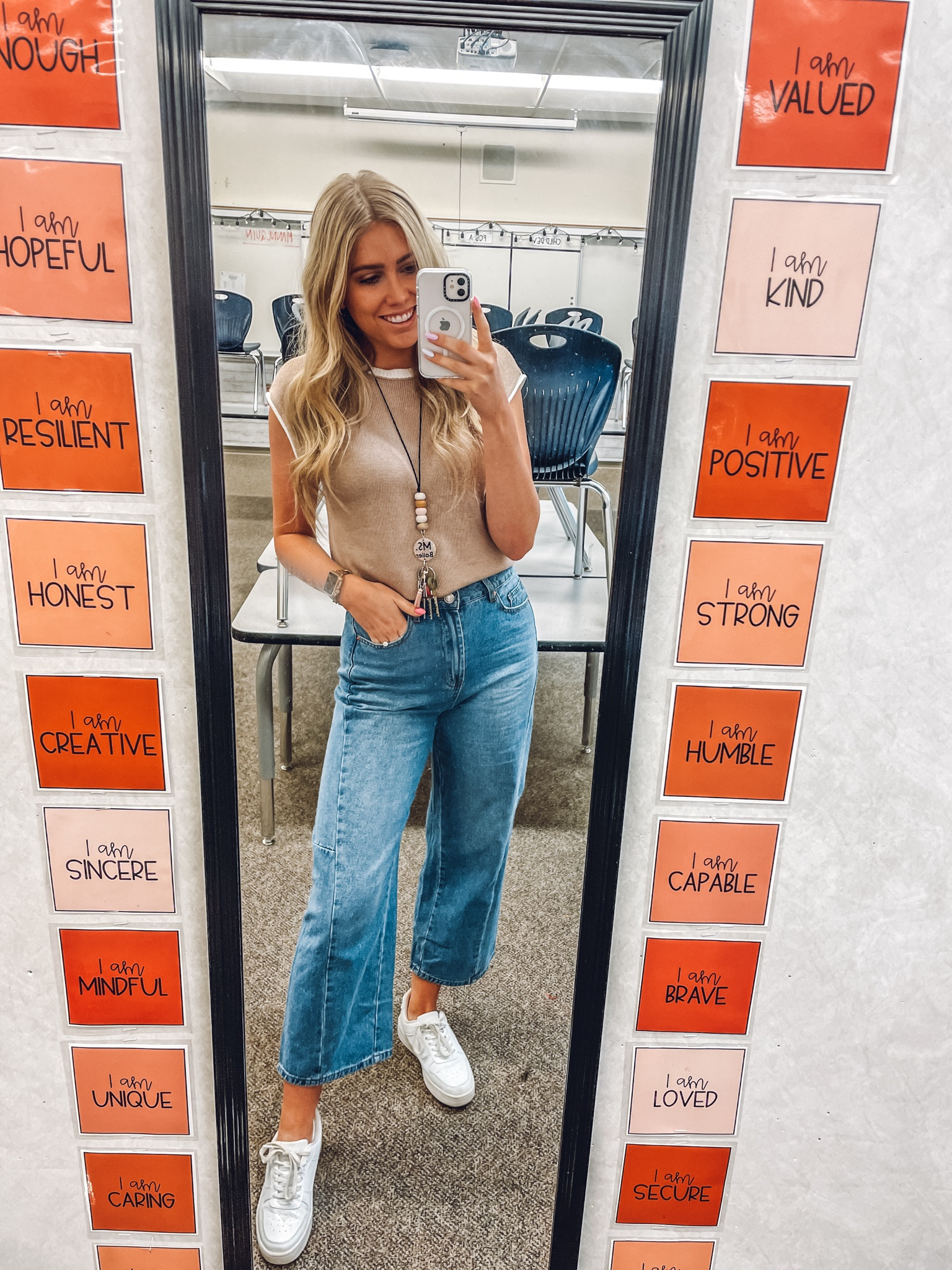 Teacher casual Friday outfit!
Jeans: true to size 
Sleeveless sweater top: true to size
Sneakers: I prefer my true size in wide fit, size up half in normal fit 

| teacher outfit | spring outfit | casual outfit | amazon fashion 

#LTKFindsUnder100 #LTKSeasonal