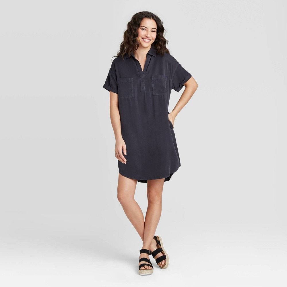 Women's Short Sleeve Shirtdress - Universal Thread Navy XS, Blue | Target