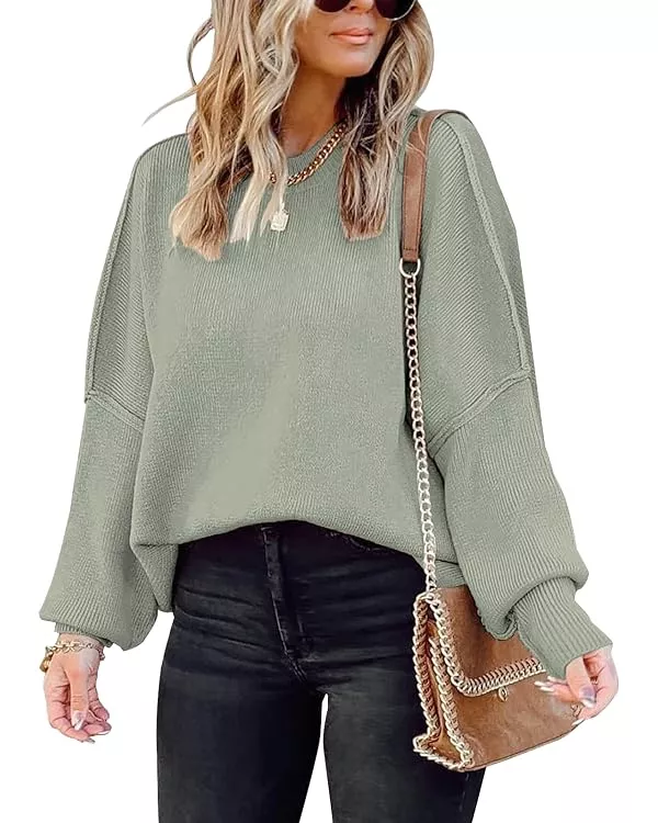 XIEERDUO Women's 2023 Fall Crewneck Long Sleeve Oversized Fuzzy Knit Pullover  Sweater Khaki S at  Women's Clothing store