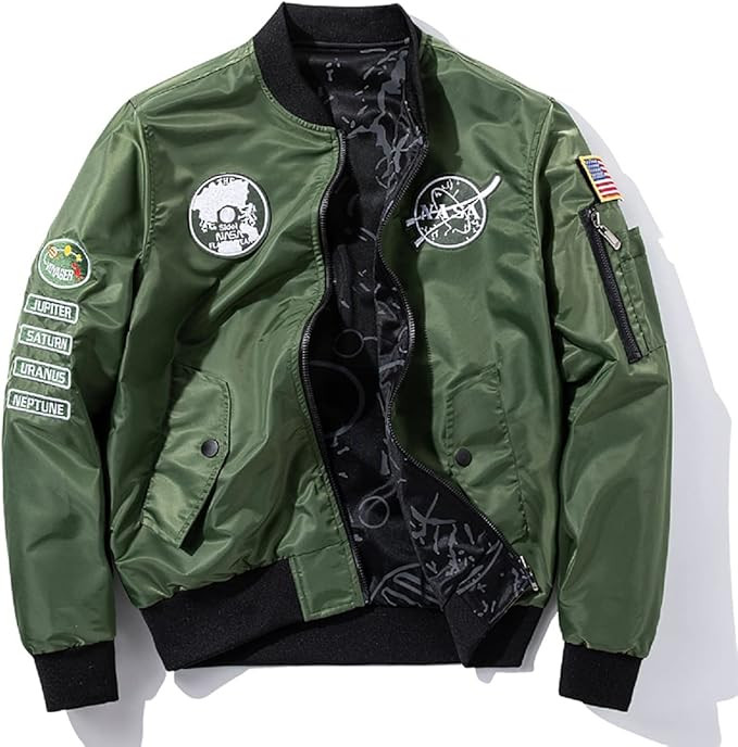 CORIRESHA Reversible NASA Bomber Jacket with Embroidery Badges | Amazon (US)