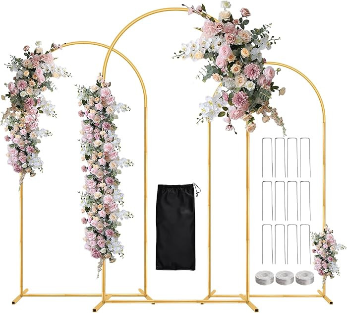Balloon Arch Stand,7.2FT, 6.6FT, 6FT Set of 3 Metal Gold Wedding Backdrop Arch Stand Kit for Vale... | Amazon (US)
