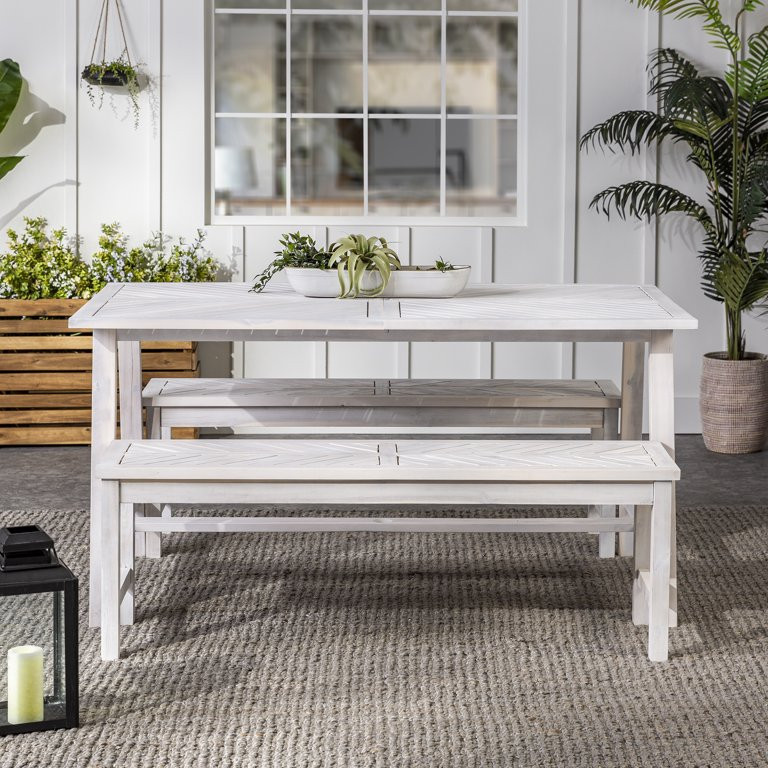 Manor Park Modern Boho Chevron 3 Piece Outdoor Dining Set, White - Walmart.com | Walmart (US)