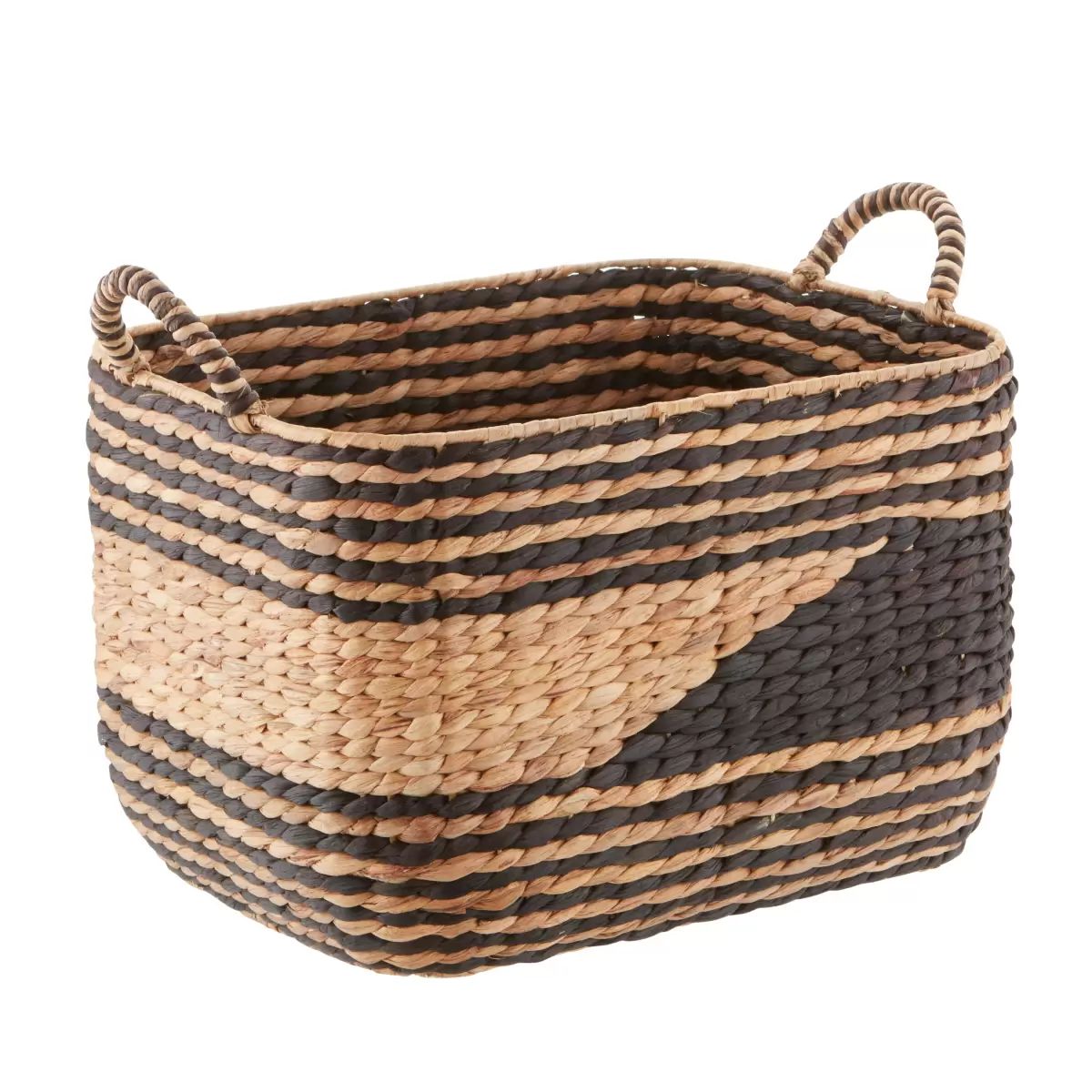 Large Water Hyacinth Basket w/ Handles Natural/Black | The Container Store
