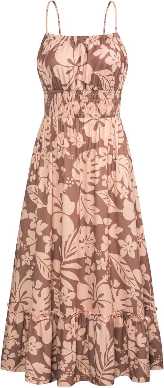 GRACE KARIN Summer Dresses for Women 2026 Vacation,Smocked Floral Maxi Dress,Boho Beach Sundress ... | Amazon (US)