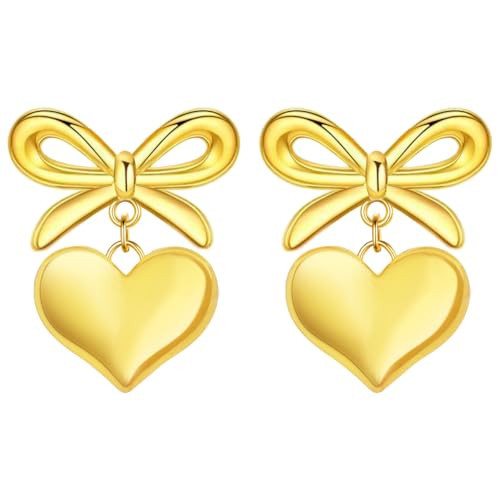 PLwelth Bow Earrings for Women Bow Heart Drop Earrings Cute Bowknot Stud Earrings for Wedding Party Daily Statement Bow Dangle Earrings Trendy Jewelry Gifts for Her Birthday Christmas | Amazon (US)