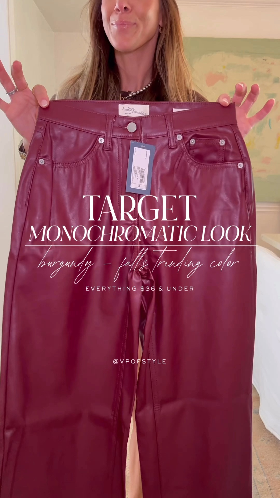 Target monochromatic look in falls trending fashion color - burgundy! Everything is $36 & under and entire look is under $100 including the shoes. Proof that you don’t have to spend a fortune to look chic. This look would be great for thanksgiving or even holiday with the right accessories. Pants are buttery soft and comfy faux leather, mid rise. Run tts. Wearing size 0. Mock turtleneck pullover is an over size fit. Runs tts. Wearing size xs. Shoes are $30 and run a tad big  target outfit idea. Target new fall 2024 arrivals  

#LTKStyleTip #LTKFindsUnder50 #LTKOver40