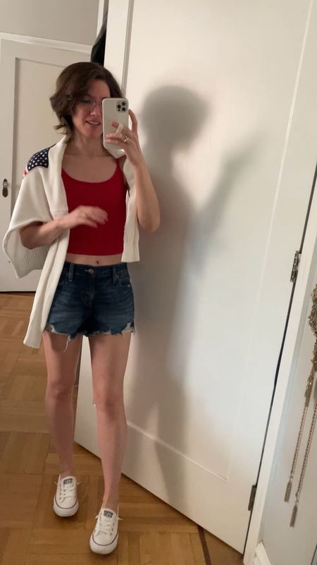 Flag sweater: runs big, wearing xxs
Cropped red tank: TTS
Jean shirts: TTS

Fourth of July  outfit
Memorial Day outfit
Labor Day outfit


#LTKSummerSales #LTKStyleTip #LTKSaleAlert