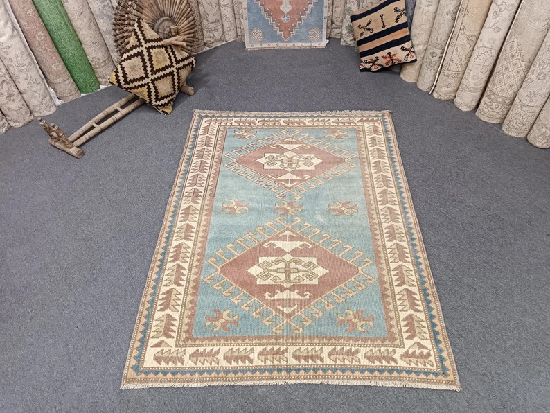 4x5 Vintage Turkish Rug: Handwoven Wool Cotton Anatolian Rug | Etsy (Global)