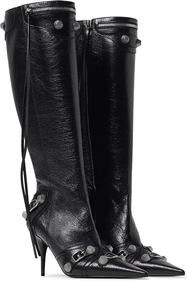 VOMIRA Knee High Boots Sexy Pointed Toe Rivets Tassels Stilettos High Heels Fashion Party Dressy ... | Amazon (US)