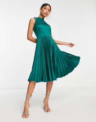 Closet London high neck pleated midi dress in emerald | ASOS (Global)