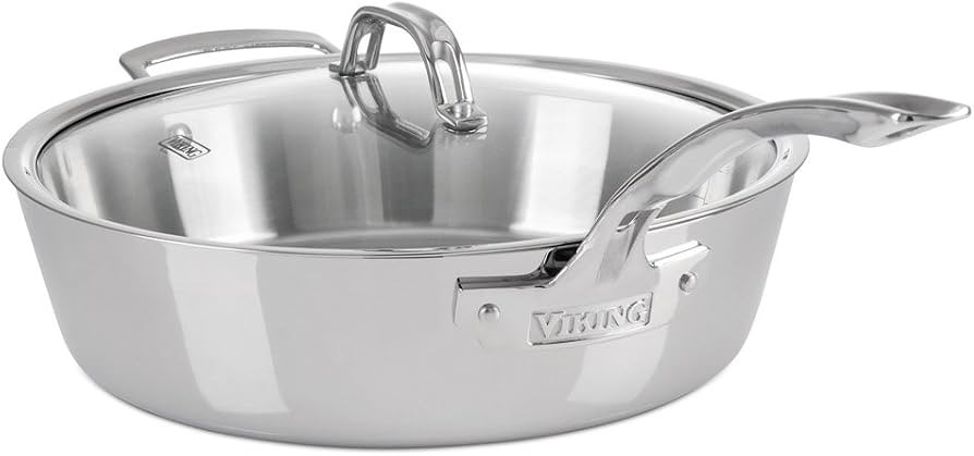 Viking 3-Ply Deep Frying Pan with Glass Lid, 4.8 Quart Stainless Steel Saute Cooking Pot, Dishwas... | Amazon (US)