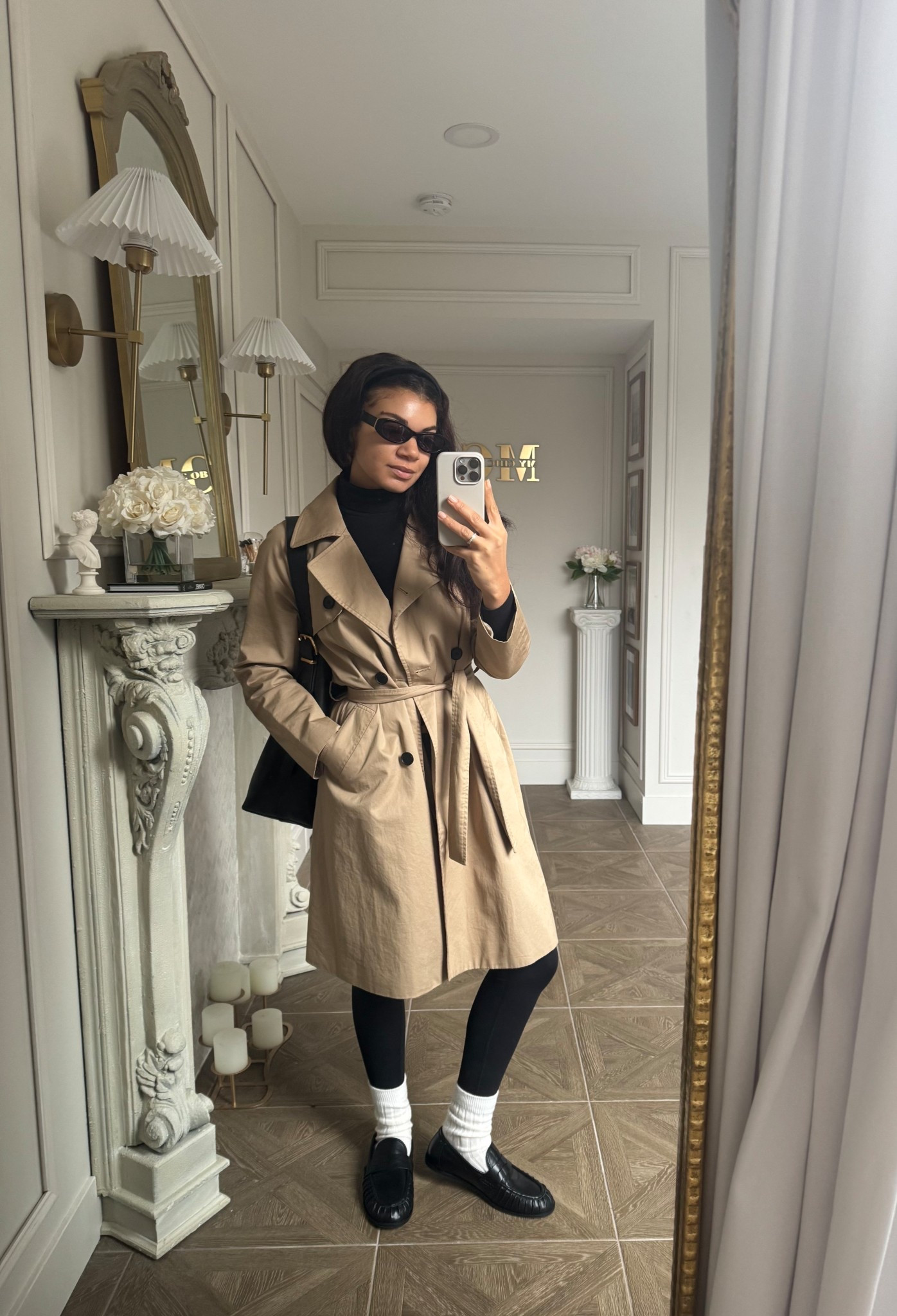 Need an outfit for weekends or running errands? Create a casual chic outfit by dressing up your leggings with cashmere socks, penny loafers, a trench coat, sunglasses, and a bucket tote bag 

#LTKootd #LTKFindsUnder100