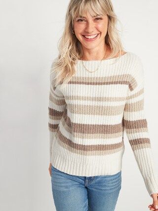 Slouchy Cozy Striped Boat-Neck Sweater for Women | Old Navy (US)