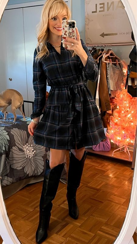 Plaid belted shirt dress - black knee high cowboy boots - business casual - Amazon Fashion - Amazon Finds - teacher outfit - work outfit 

#LTKSeasonal #LTKworkwear #LTKunder50
