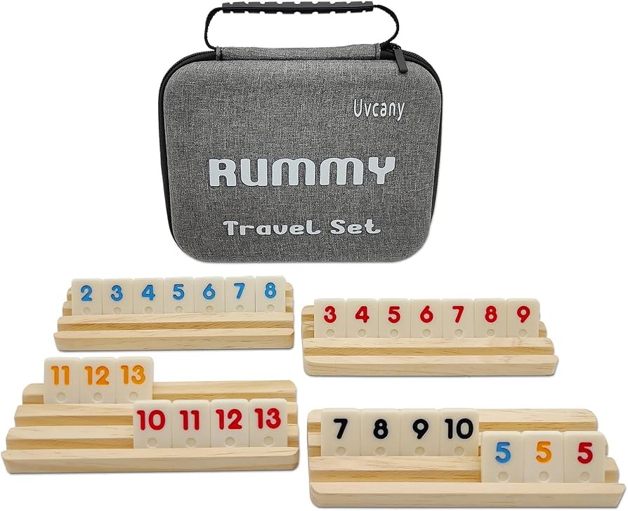 Travel Rummy Cube Set with 4 Wooden Racks, 106 Rummy Cube Game Tiles with Portable Case for Famil... | Amazon (US)