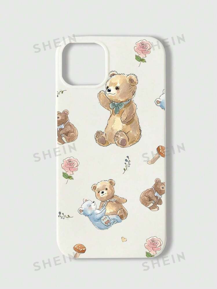 ROMWE Kawaii 1pc Cute Bear & Rose Design Phone Case Compatible With IPhone 11 12 13 14 15 Pro Max... | SHEIN