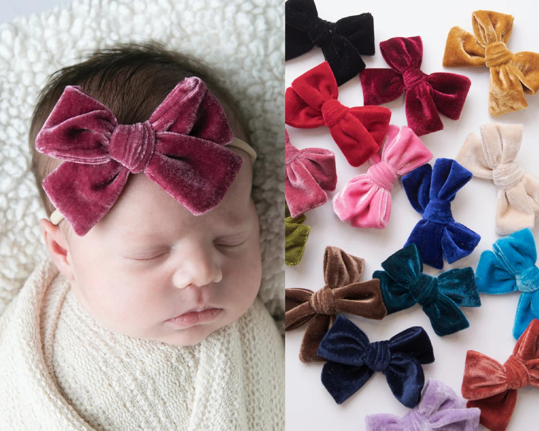 Baby Headband Newborn Headband Baby Bow Headband Velvet Bow - Etsy | Etsy (US)