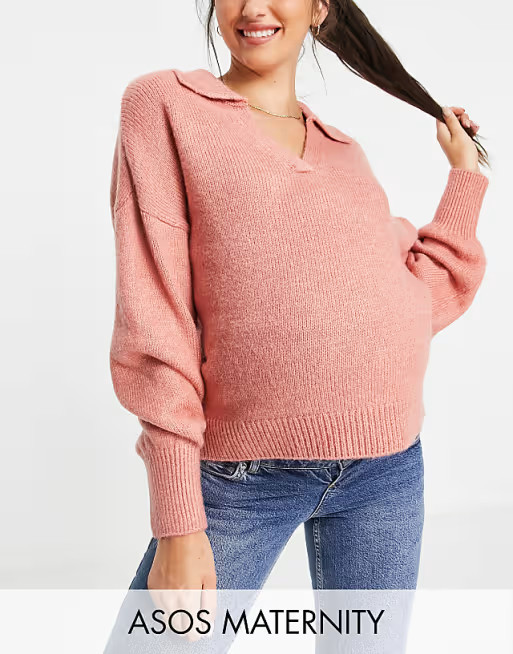 ASOS DESIGN Maternity oversized sweater with open collar in dusky pink | ASOS | ASOS (Global)