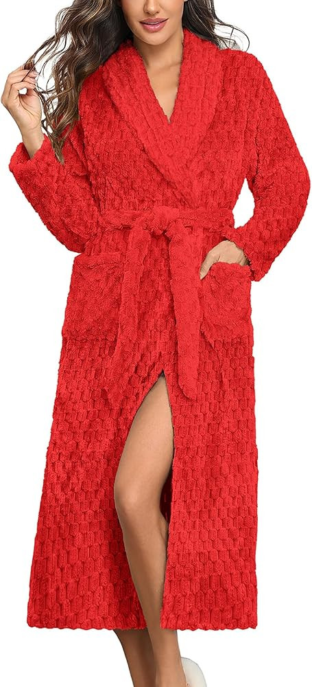 Ekouaer Women's Robe Long Plush Soft Bathrobe Jacquard Color Block Robes Shawl Collar Sleepwear w... | Amazon (US)