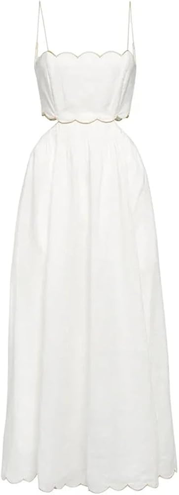 Women Sleeveless Dress Simple Slim Jacquard Printed Wide Lapel Spaghetti Strap Dresses | Amazon (US)