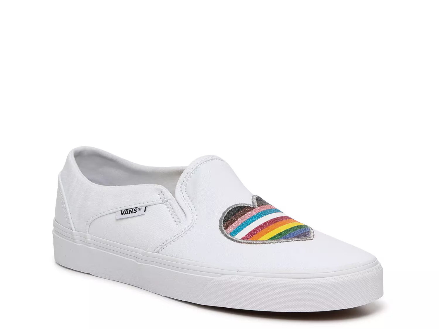 Vans Asher Pride SlipOn Sneaker | Women's | White/Multicolor Rainbow | Size 7.5 | Sneakers | Slip-On | DSW