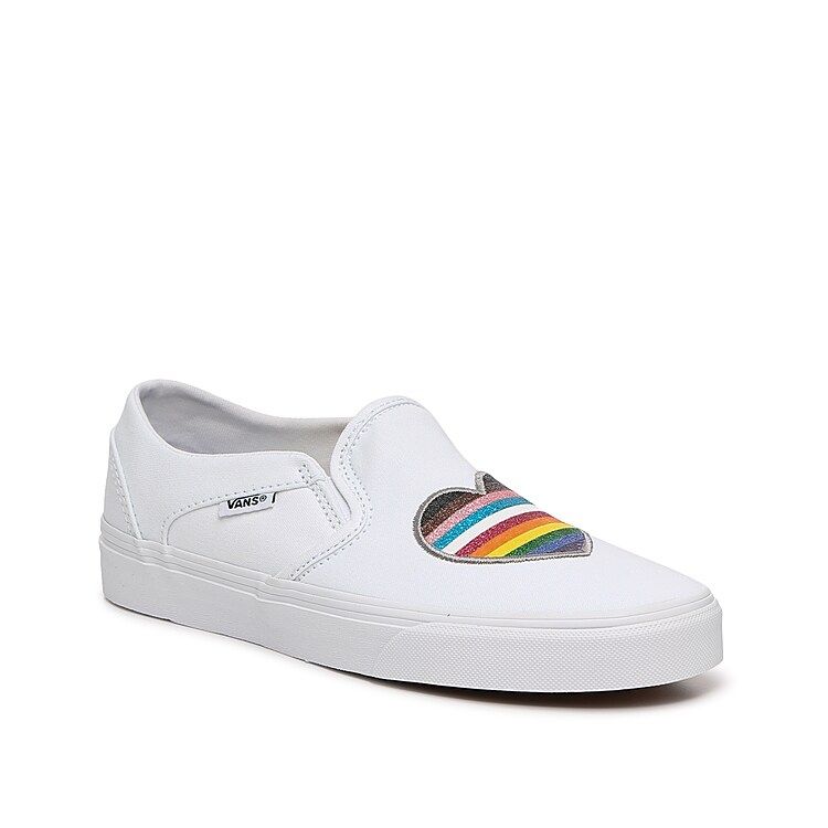 Vans Asher Pride SlipOn Sneaker | Women's | White/Multicolor Rainbow | Size 7.5 | Sneakers | Slip-On | DSW