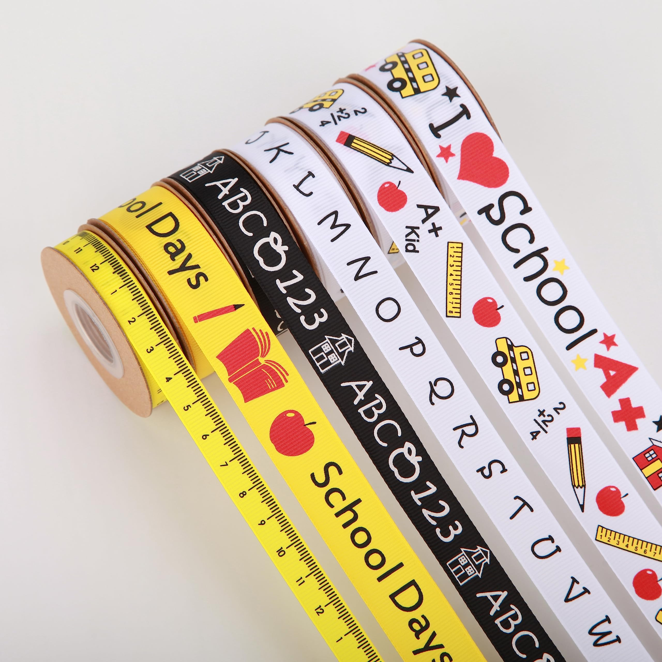 Meseey Back to School Themed Grosgrain Ribbon Ruler School Bus Apple ABC Pencil Backpack Books Ch... | Amazon (US)