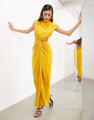 ASOS EDITION draped and slashed high neck maxi dress in golden yellow | ASOS | ASOS (Global)