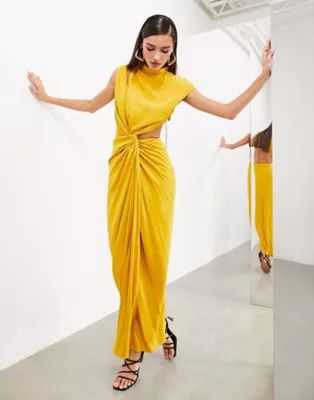 ASOS EDITION draped and slashed high neck maxi dress in golden yellow | ASOS | ASOS (Global)