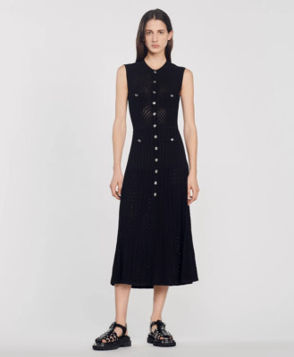 Sandro hollow V-neck knitted dress 2023  | eBay | eBay US