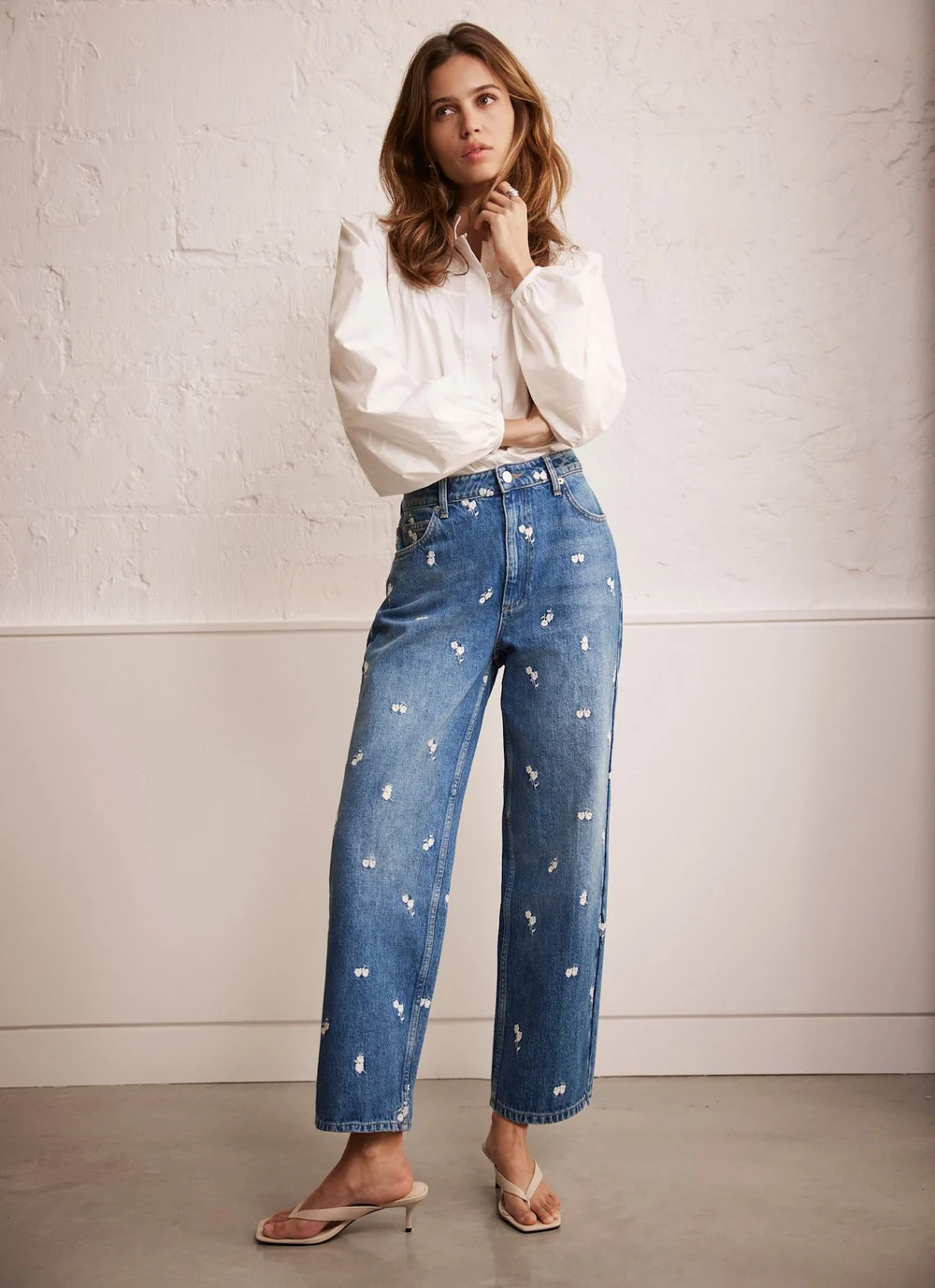 Indigo Embroidered Floral Relaxed Jeans | Mint Velvet