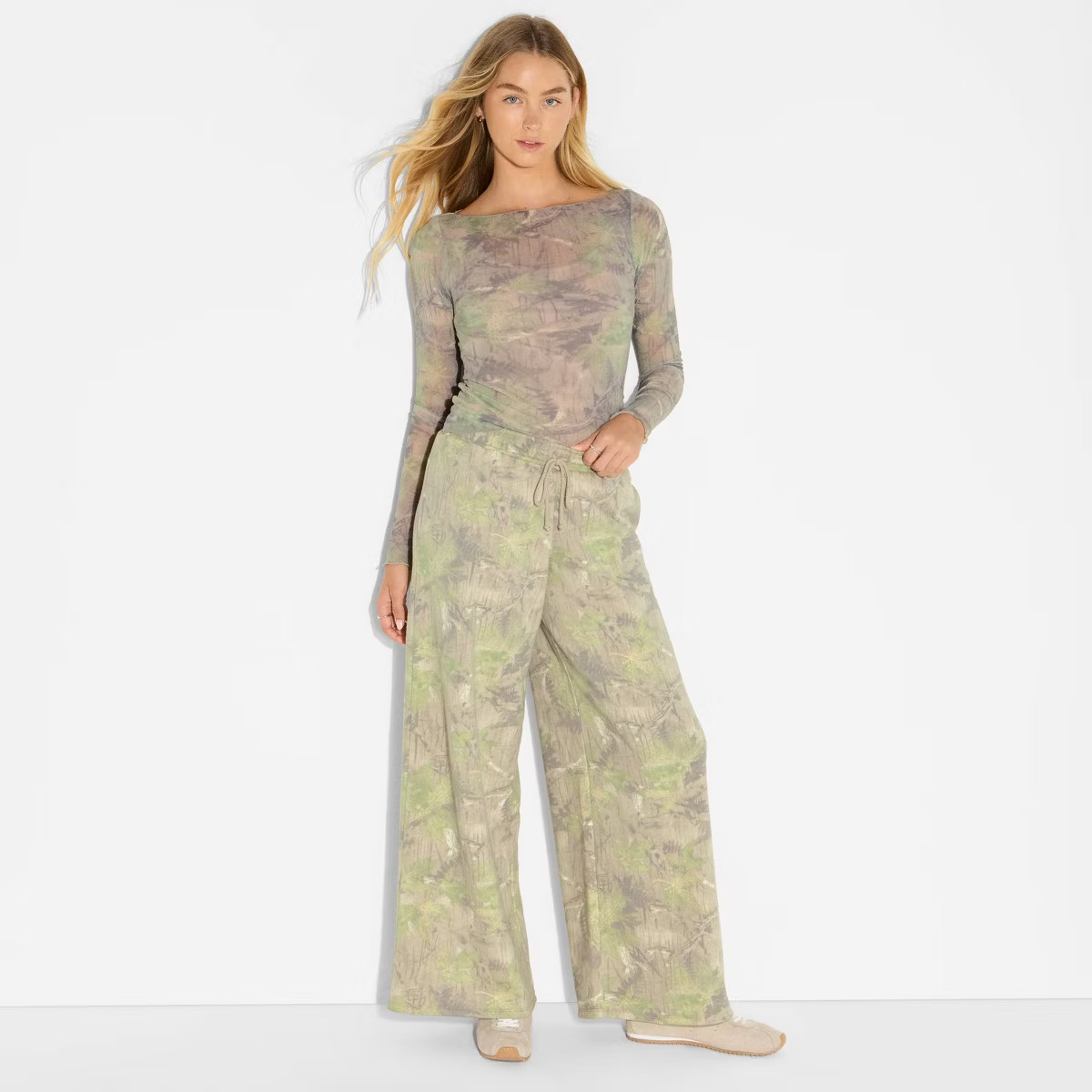 Women's Long Sleeve Boat Neck Henley Shirt - Wild Fable™ Camo | Target