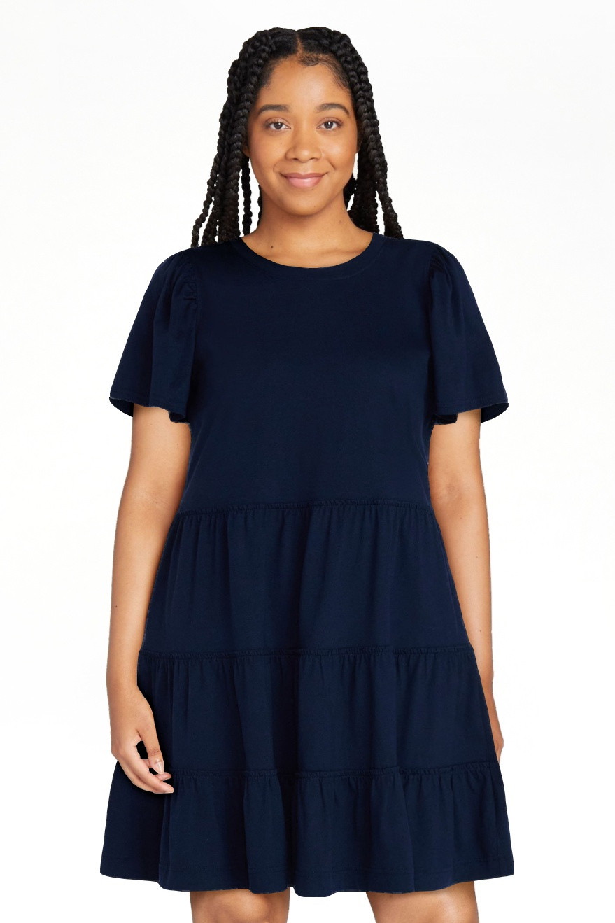 Time and Tru Women's and Women’s Plus Cotton Swing Dress with Short Sleeves, Sizes XS-4X | Walmart (US)