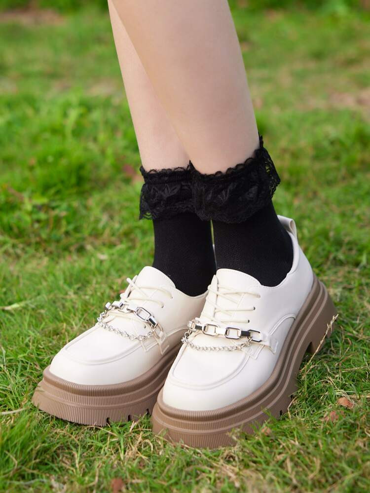 ROMWE Kawaii Women Chain Decor Lace-up Front Wedge Shoes Fashion Oxford Shoes | SHEIN