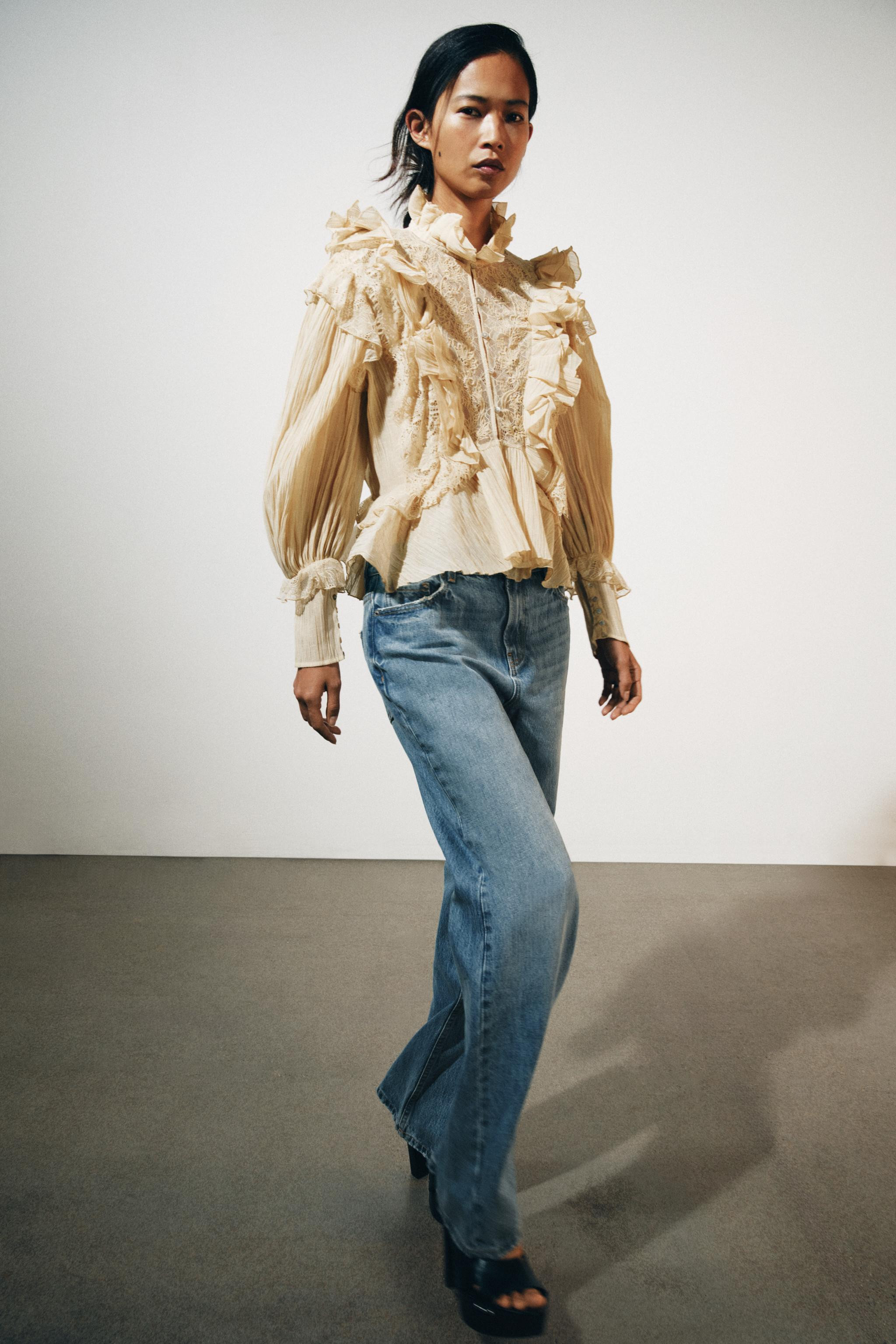 ZARA WOMAN COLLECTIONShirt made from a cotton blend yarn. Featuring a high neck and long sleeves.... | Zara UK