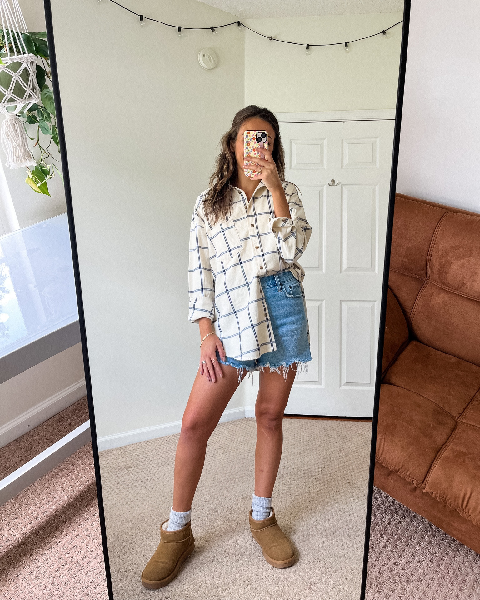 Fall Outfit Idea Inspo, Target Flannel, Denim Shorts, Ugg Classic Ultra Mini Boots, Pumpkin Patch Outfit Idea, Fall Aesthetic 

#LTKstyletip #LTKSeasonal