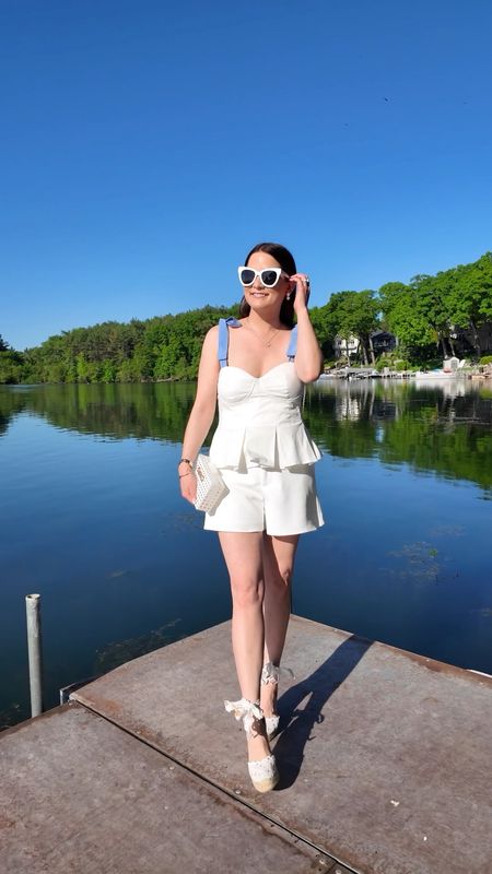 The perfect summer outfit featuring white shorts, white corset bow top, and espadrilles. 

#LTKStyleTip #LTKSeasonal #LTKVideo