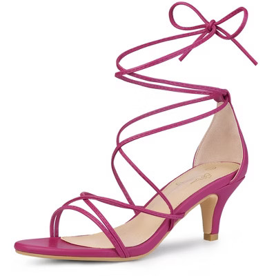 Perphy Women's Sandal Strappy Kitten Heel Lace Up Outreet Prom Shoes Hot Pink 8.5 | Target