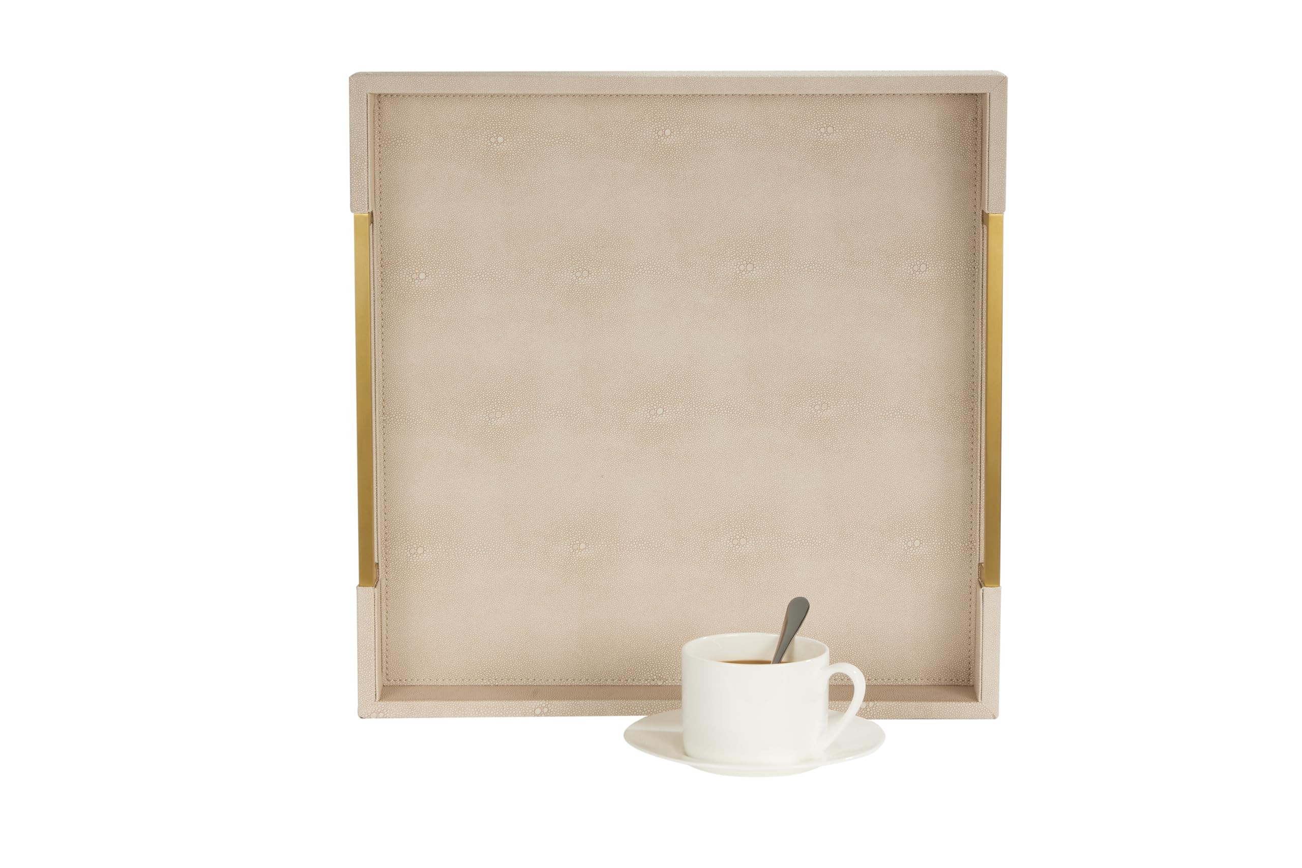 Amazon.com: Sagala 16\u201dx16 Ivory Shagreen Leather Serving Tray with Brushed Gold Handles, Woo... | Amazon (US)