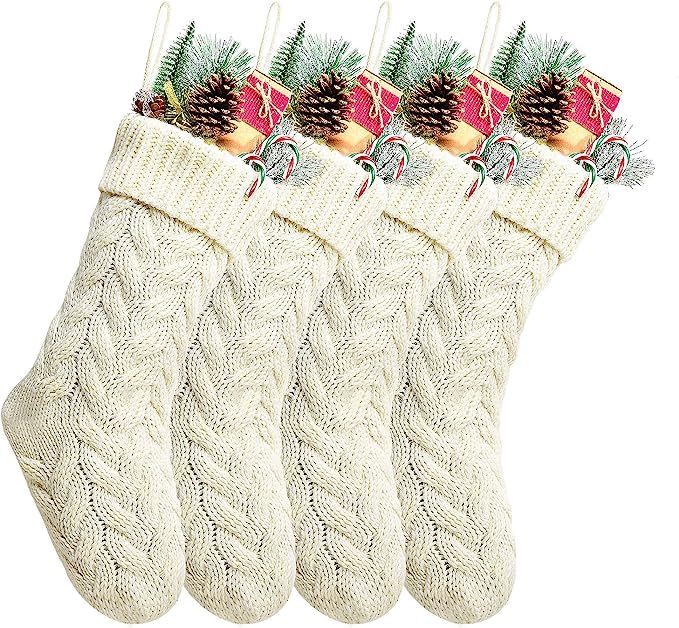 Kunyida Pack 4,18" Unique Ivory White Knit Christmas Stockings Style3 | Amazon (CA)