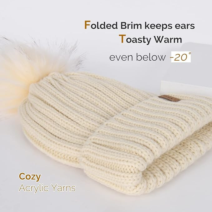 FURTALK Womens Winter Knitted Beanie Hat with Faux Fur Pom Warm Knit Skull Cap Beanie for Women... | Amazon (US)