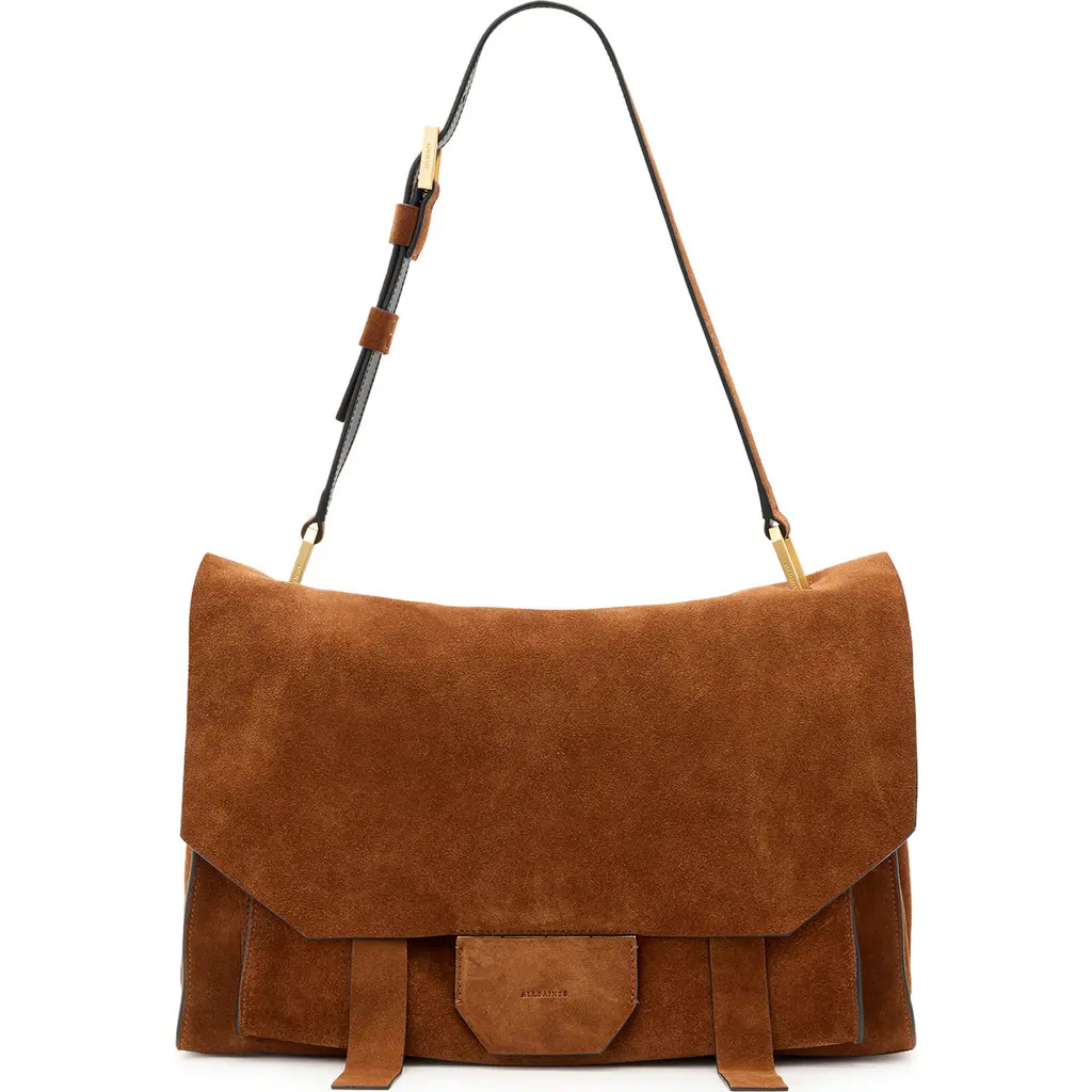 AllSaints Ursa Nubuck Leather Satchel in Cognac Brown at Nordstrom | Nordstrom