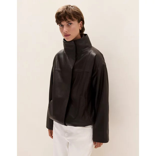 Leather Funnel Neck Bomber Jacket | Coats & Jackets | The  White Co... | The White Company UK & ROW