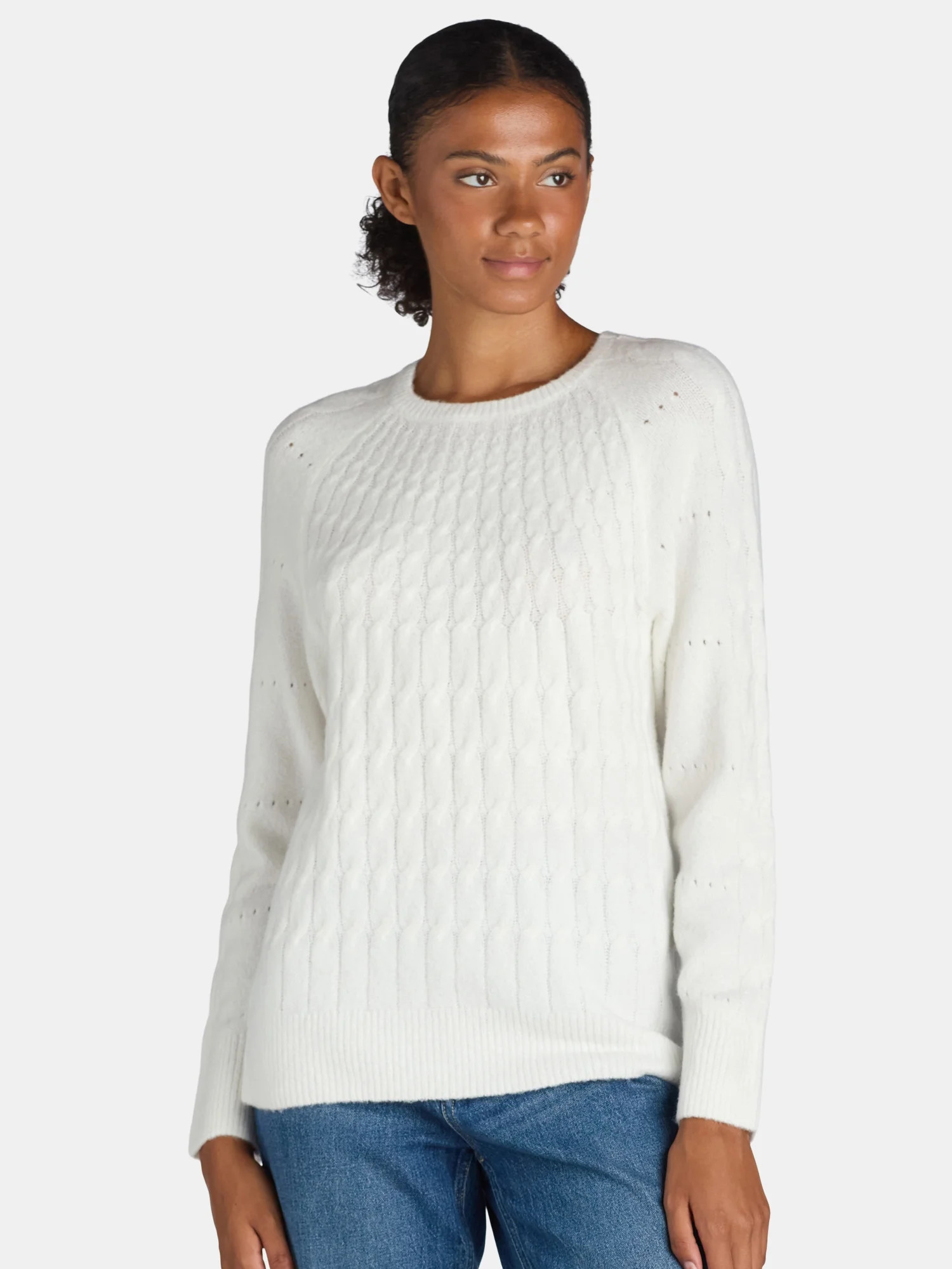 Time and Tru Women's Place Cable Pullover Sweater, Size XS-XXXL | Walmart (US)