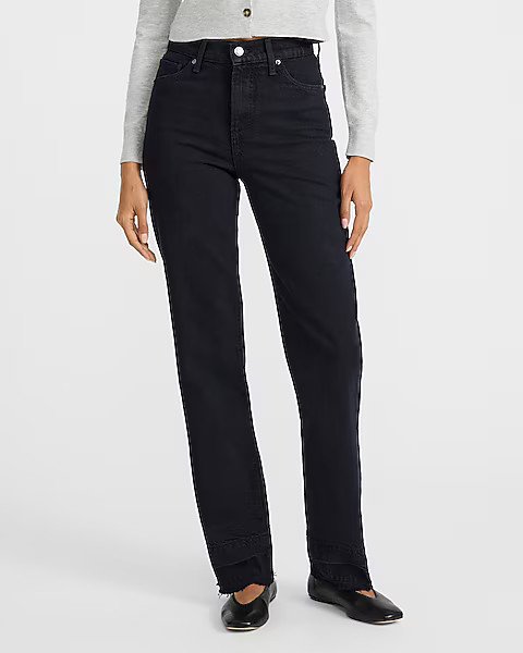 High Waisted Black Released Hem Straight Jeans | Express