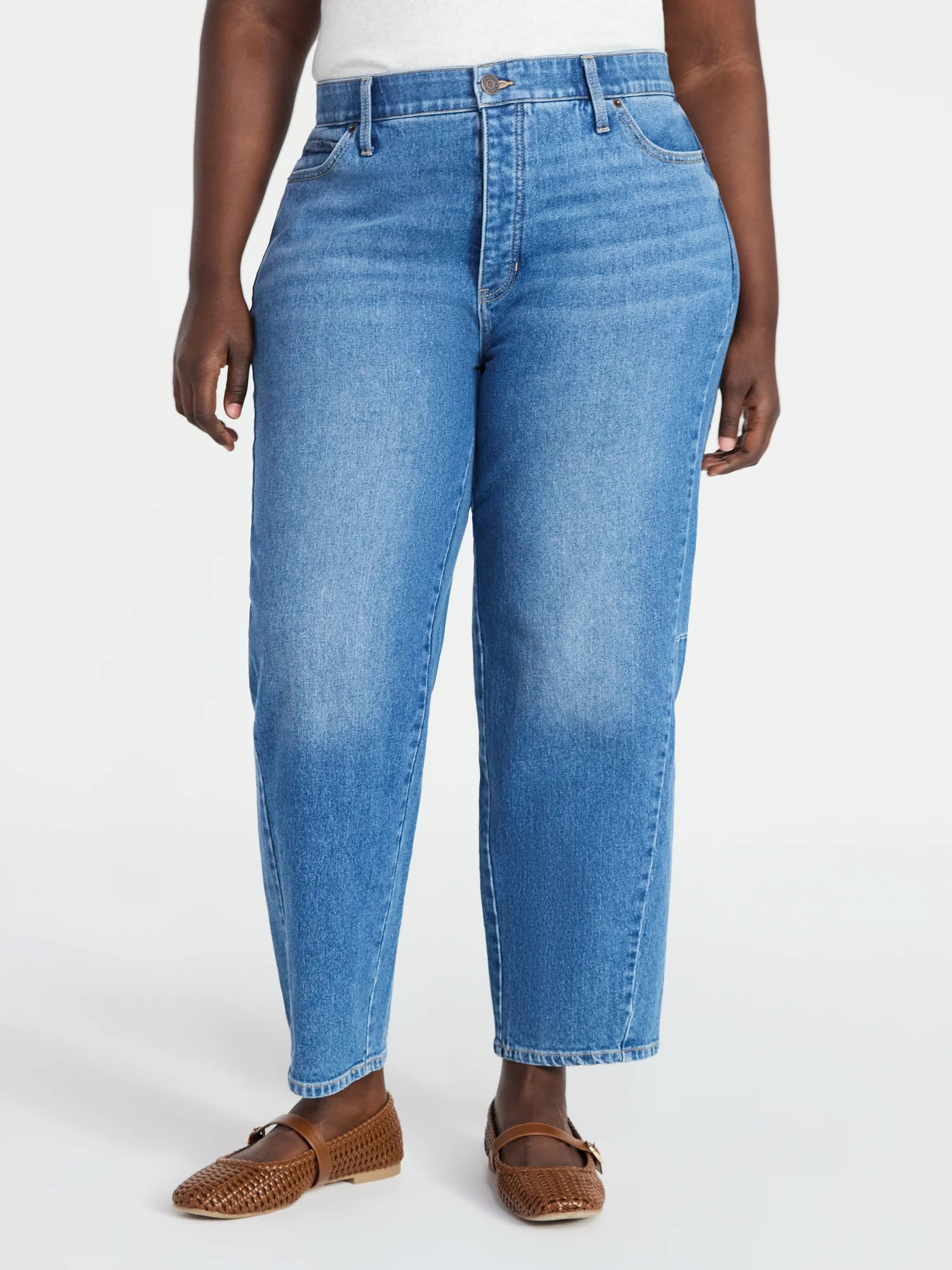 Terra & Sky Women's Plus Size High Rise Barrel Jeans, 28" Inseam, Sizes 16W-24W | Walmart (US)