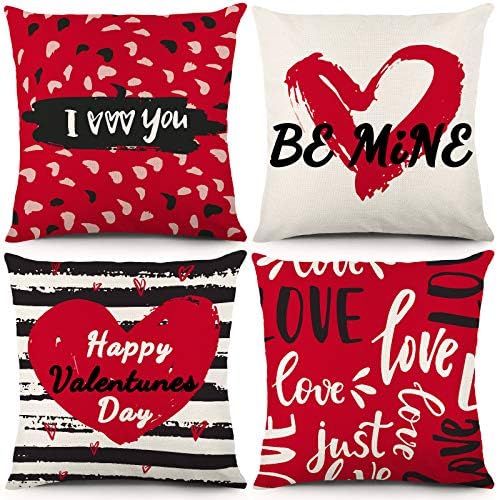 YGEOMER Valentine's Day Throw Pillow Case Cushion Cover Love Hearts red＆Black Home Decor 18 x 1... | Amazon (US)